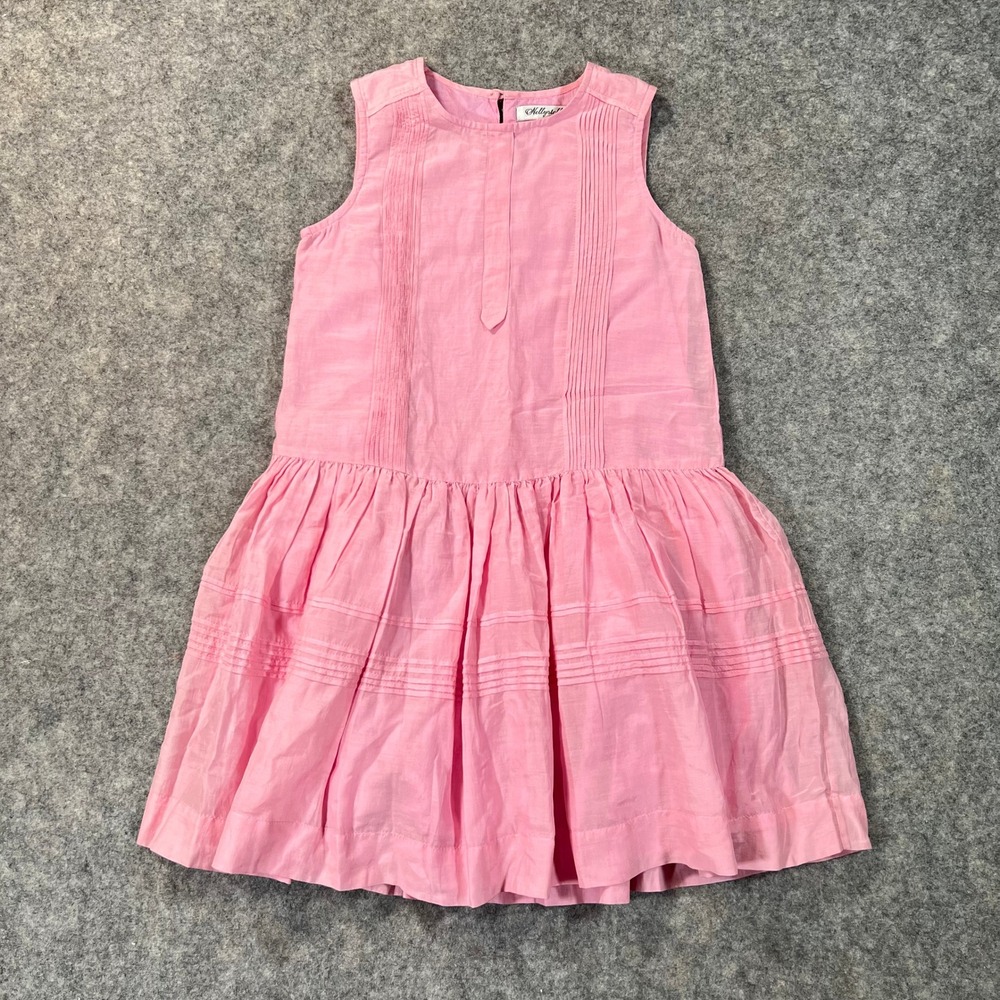 Nellystella Dress Girls 8 Pink Silk Blend Sleeveless Pintuck Pleated Drop Waist
